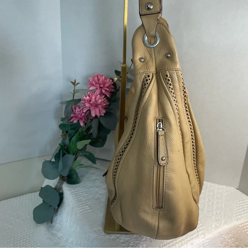Tignanello Beige Tan Leather Perforated Hobo Shoulder‎ Bag